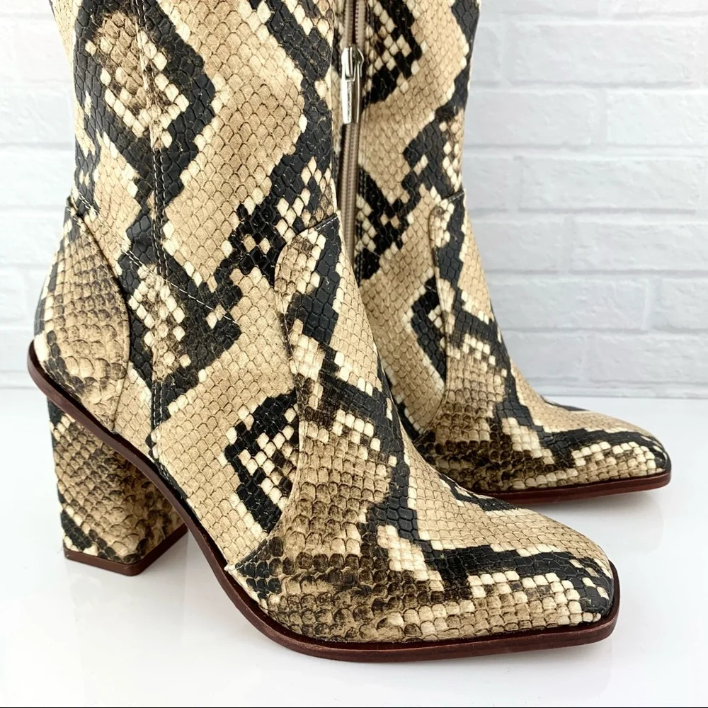 NEW! Vince Camuto Dreven Over The Knee Snake Square Heel Boots Shortbread